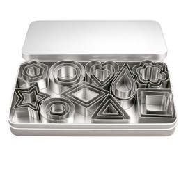 Lotnery Mini Cookie Cutters Set - 30 Stainless Steel Tiny Polymer Clay Cutters, Pastry Dough, Fruit & Crafts | Star, Hexagon, Heart, Oval Raindrop Geometric Shapes | Food Pastry Cutter