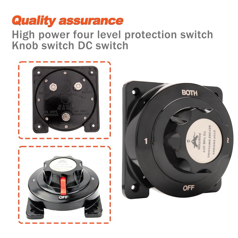 Marine Heavy Duty Dual Battery Selector Switch,Boat Safety Disconnect Switch
