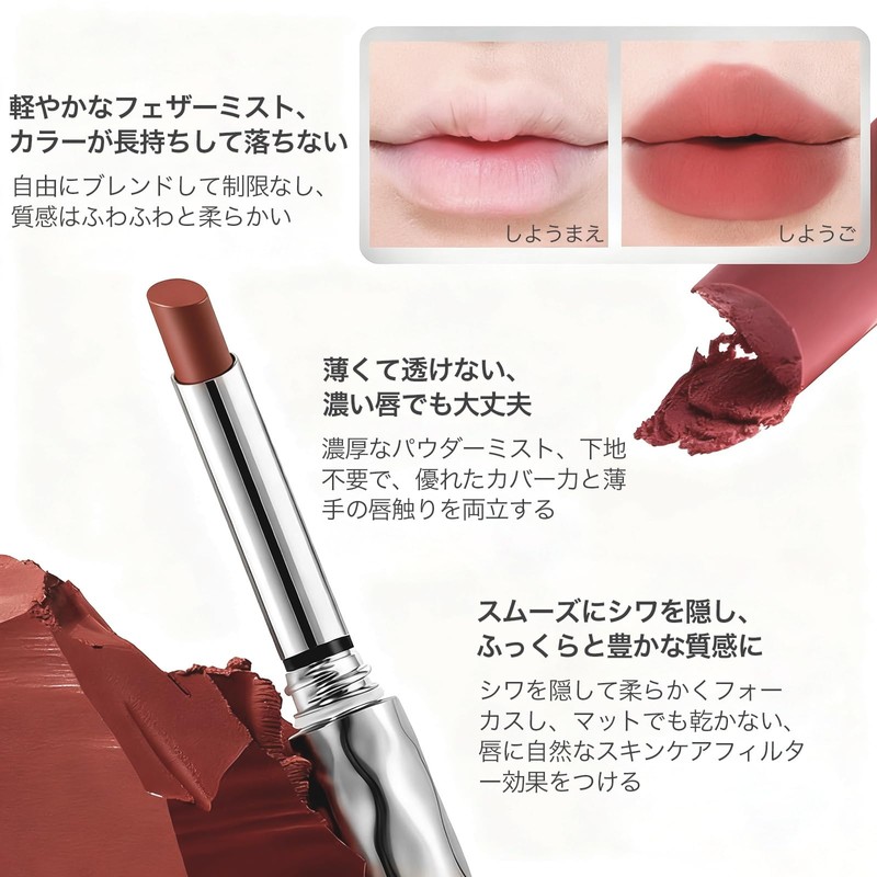 Wirwody Lipstick - Non-Stick Lipstick - Soft Matte Texture -