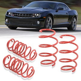 AJP Distributors 1.0" Front & 1.3" Rear Suspension Drop Lower Height Coil Lowering Sport Springs Kit Set Red Compatible/Replacement For Camaro 3.6L V6 2010 2011 2012 2013 2014 2015 10 11 12 13 14 15