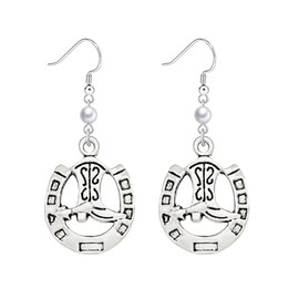 Dreuyet Wrangler Western Pearl Earrings Rustic Couture's Western Earrings Horseshoe U Shaped Earrings Charm Country Concho Dangling Earrings Hat Boot Earrings Statement Jewelry for Women, Middle,
