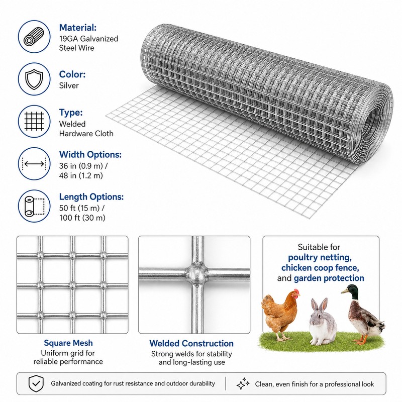 galvanized-welded-wire-mesh-for-garden-poultry-use-19-gauge-hardware-cloth-roll-for-fencing-and-protection -50x500