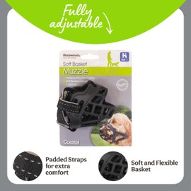 Rosewood Soft Basket Muzzle for Dogs – Padded Straps for Comfort, Ideal for Bite Risk, Wound Licking, Vets, Wildlife Hunting, Busy Environments – Comfortable and Adjustable Fit, Size 1