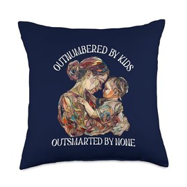 Motherhood Outnumbered By Kids Outsmarted By None Proud Mom Throw Pillow