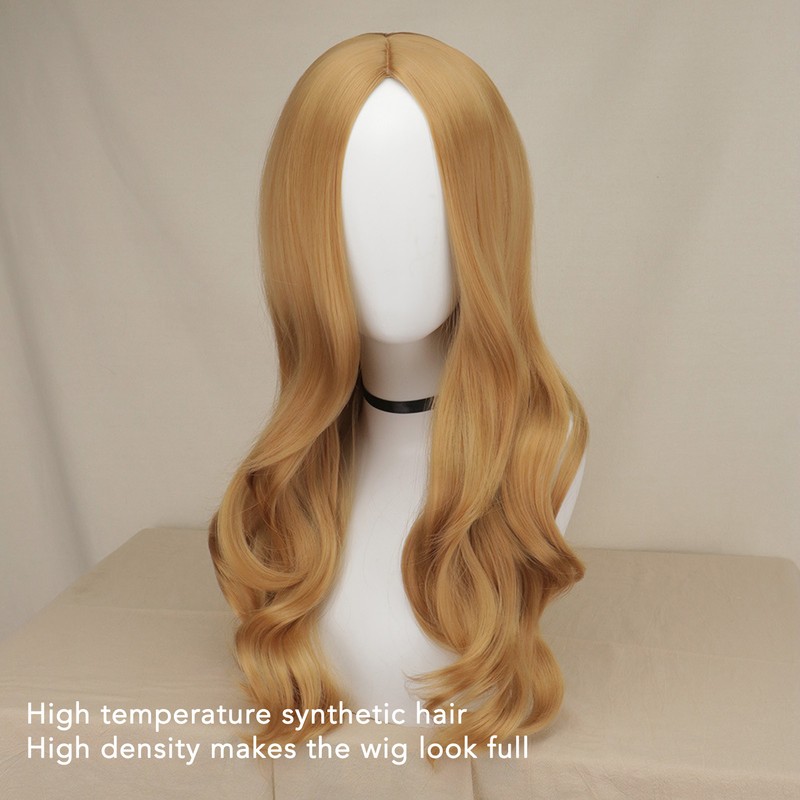 Women Long Hair Wig Light Brown Color Middle Parting Breathable