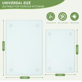 Tempered Glass Cutting Board Set for Kitchen Counter, Clear Chopping Board with Non-Slip Feet, Heat, Scratch, Shatter Resistant, Countertop Tray, Set of 2 16"x12"