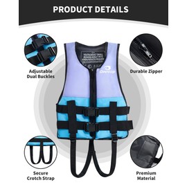 Owntop Kids and Adult Swim Jackets 50 to 126 lbs Dual Buckles, Zipper and Crotch Strap Ski Vest Lightweight PFD Perfect for Kayaking, Fishing, Paddle Board(Blue,Purple)