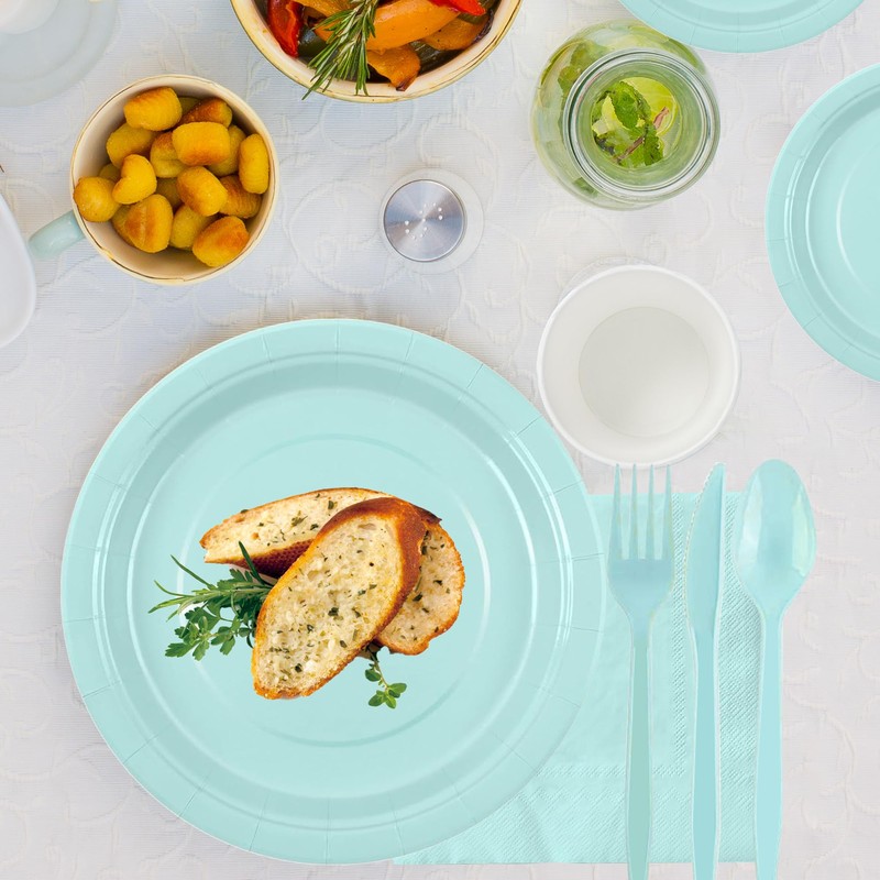 CUUSNNY 200 Pcs Pastel Rainbow Disposable Dinnerware Set, Macaron Color