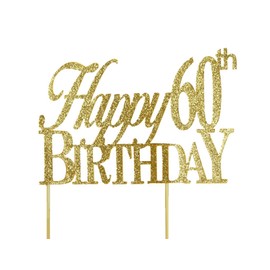 All About Details Happy 60th Birthday Cake Topper,1pc, 60th Birthday, Cake Decoration, Party Decor (Gold)