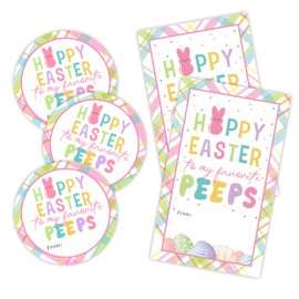 40 Pcs Easter Sticker Set - Colorful Plaids Happy Easter to My Favorite Peeps - 20 Round Stickers & 20 Adhesive Tags for Easter Day Gift Wrapping, Envelope Seals Party Favor & Supplies - E01