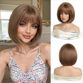 Peluca corta recta con flequillo para uso diario, disponible en varios colores, fabricada con fibras sintéticas resistentes a altas temperaturas, adec