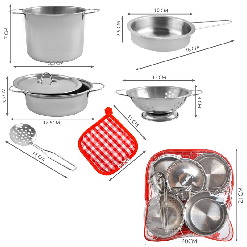 Children's cookware set with backpack, real-looking kitchen accessories, play kitchen
