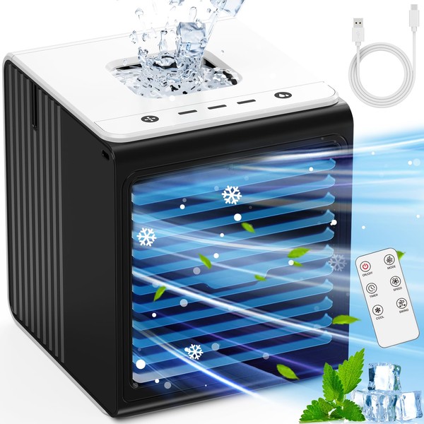 CENSTECH 3-IN-1 Mini Air Conditioner with Remote, Top Splash-Proof Design,