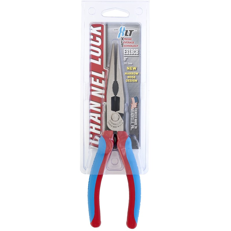 Channellock e318cb 8インチ長い鼻プライヤー、Eシリーズ、XLT、コードブルー