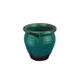 Red Carpet Studios Flower Pot Glazed Ceramic Planter, 4.72", Teal Blue