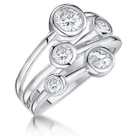 JOOLS by Jenny Brown - Bubble Style Silver Ring for Women - Set with Rub Set Round AAA Quality Cubic Zirkonia Stones - 925 Sterling Silver - Hypoallergenic