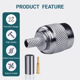 TNC Male Connector 39 Pcs TNC Male Plug Crimp Connector TNC Type Solder Plug Connector for RG58 RG142 RG400 RFC195 LMR195 KSR195 3D-FB Coaxial Cable