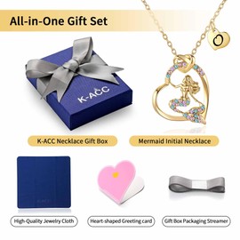 K-Acc 14K Gold-Plated Mermaid Initial Heart Necklace - Gifts for Girls