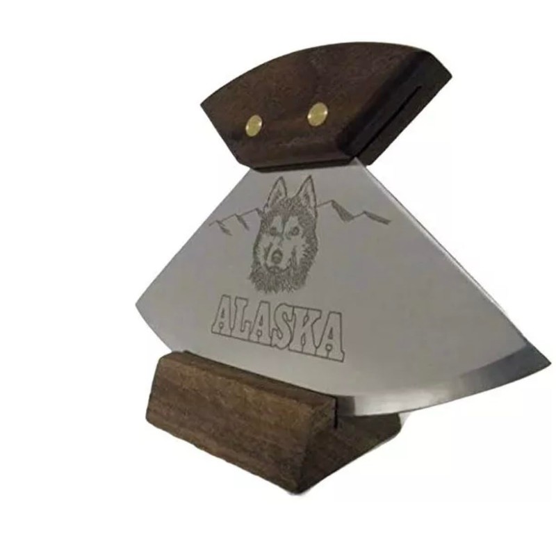 Yupik Ulu Knife/Bowl Set Walnut Handle w/ 6" Wolf Head