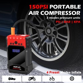KOPUO Car Jump Starter, 6000A Peak 12V, 150 PSI Air Compressor, Portable Battery Booster for Gas 10L/Diesel 8L Engines