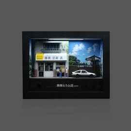 1/64 Scale Display Shadow Box with LED Lights, Japanese Street Scene with Tofu Shop, Ideal for Diecast Cars, Diorama Collectors