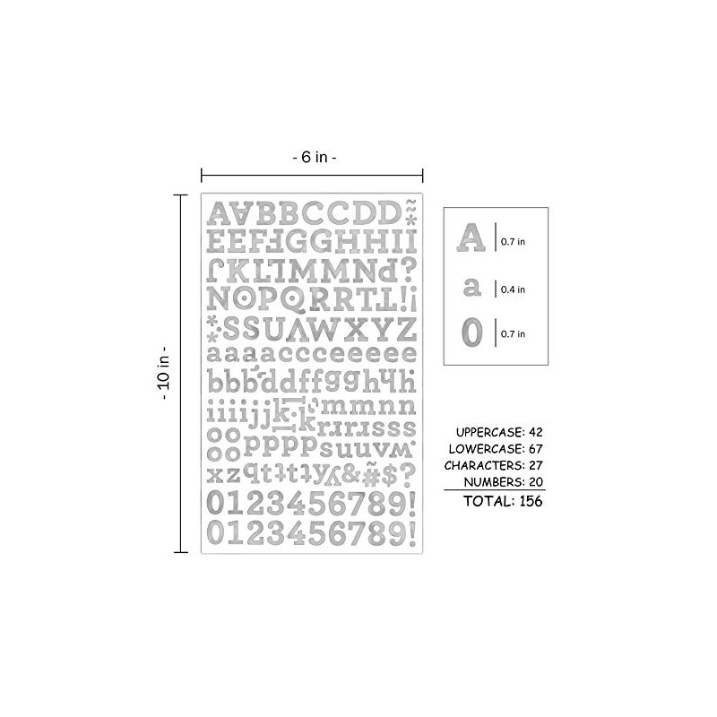 QQ&U 3 Sheets Foil Alphabet Silver Letter and Number Stickers