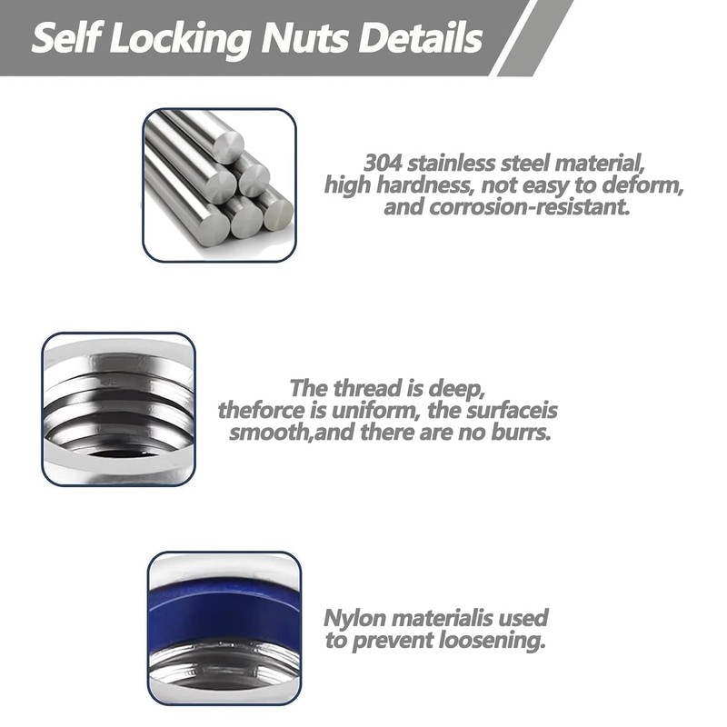 HXJDAM M6 Nuts DIN985 Nylock Nuts 60 Piece Lock Nuts