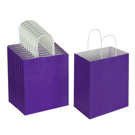 Oikss 100 Pack 8x4.75x10 inch Medium Kraft Bags with Handles Bulk, Paper Bags Birthday Wedding Party Favors Grocery Retail Shopping Takeouts Business Goody Craft Gift Bags Sacks (Purple 100PCS Count)