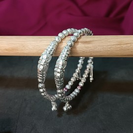 Efulgenz Indian Oxidized Jewelry Antique Bangle Bracelet for Women Bracelet Set Beaded Metal Ball Bangles Bohemian Bangles with Hanging Tassels Bracelet Set Fashion Statement Jewelry for Women (2 Pcs), Size-2.6