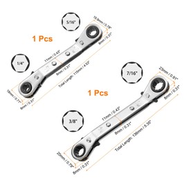HARFINGTON 2pcs HVAC Service Wrench Set 1/4" x 5/16" 3/8" x 7/16" 25 Degrees SAE Double Head 16-Teeth Air Conditioner Valve Reversible Ratchet Wrench for Refrigeration Equipment Repair