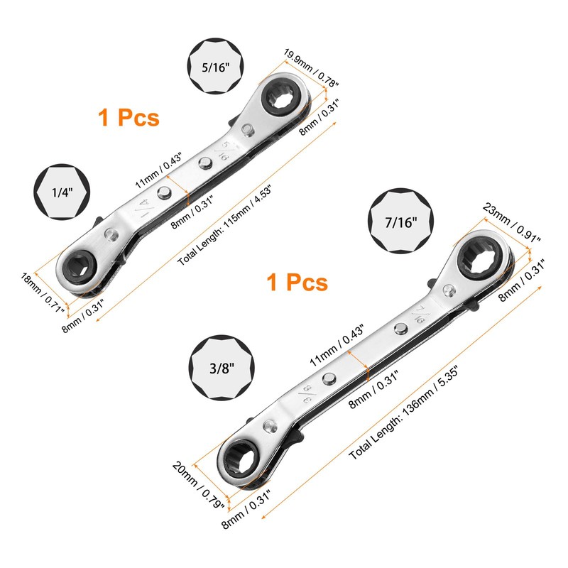 HARFINGTON 2pcs HVAC Service Wrench Set 1/4" x 5/16" 3/8"