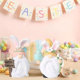 Pujipu Easter Gnomes, Easters Decorations, Resin Spring Gnome Figurine, Easters Eggs Happy Easter Signs, Handmade Gnome Statue, Gnomes Decorations for Home, Home Office Tiered Tray Decor (Yellow)