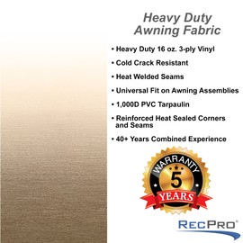 RecPro RV Awning Fabric Replacement | Width Options from 8 Feet to 22 Feet | Variety of Color Options | 8' (96") Length RV Awning | Premium Vinyl (10' - Actual Width 9' 1", Tan/Camel Fade)…