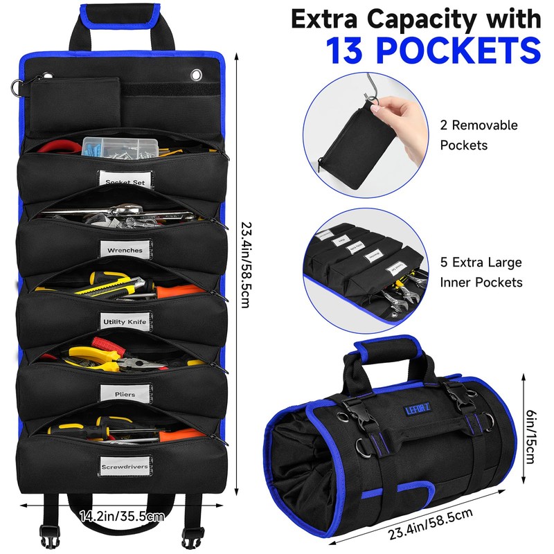 Tool Bag,Large Roll Up Tool Bag Organizer,13 Pockets Tool Roll