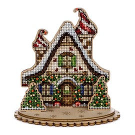 Wonderland Crafts Christmas House Cross-Stitch kit on Wood FLW-046