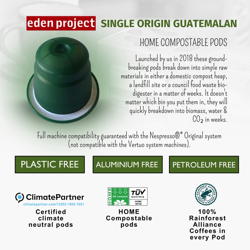THE EDEN PROJECT 100 GUATEMALAN Home Compostable Coffee Pods -