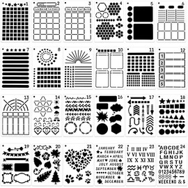 24 Pieces Journal Stencils Bullet Plastic Journal Stencils Planner DIY Templates Reusable Painting Stencils Calendar Drawing Craft Templates for School Journal Notebook Diary Scrapbook Art Projects