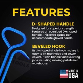 T&T Tools 30-Inch Manhole Hook - Heavy Duty Single Hook for Lifting Manhole Covers, Storm Drains, Septic Tank Risers - Rigid Hex Alloy Steel Tool for Lifting, Pulling, and Removing Covers - 1 Pack