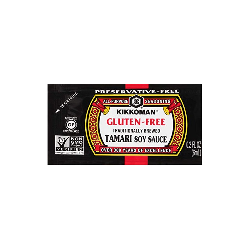 Kikkoman 6 ML Preservative-Free Gluten-Free Tamari Soy Sauce Packets, 200