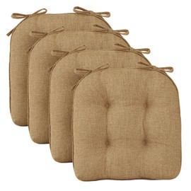 Wellsin Chair Cushions for Dining Chairs 4 Pack, 15.5" X 15.5" Kitchen Chair Cushions with Ties and Non-Slip Backing, Tufted Shredded Memory Foam Kitchen Chair Pads, Taupe