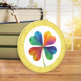 Lucky Coin, Four Leaf Clover Good Luck Token, Pocket Lucky Medal Charm Gift, Lottery Ticket Scratcher Tool