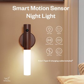 WhilsTec Motion Sensor Night Lights – 4 Pack Rechargeable Magnetic LED Sconces for Bedroom, Hallway & Picture Lighting + 4-in-1 Charging Cable (Oak Yellow)