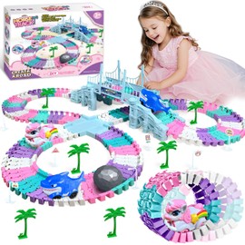 Dolanus Toys for 3-8 Year Old Girls: Unicorn Construction Race Tracks Toy for Kids Gifts for Boys Girls Age 3 4 5 6 7 8 Birthday Princess Presents Track Play Set with 2 Electric Cars Road Games
