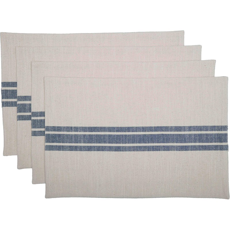 Piper Classics Market Place Blue Grain Sack Stripe Placemats, Set