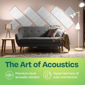 Ekkogo Acoustic Panels 12-Pack Soundproof Wall Panels 12"x12"x0.4" Decorative Sound Dampening for your Home, Office, Studio, Bedroom & More with Unique GridFrame Carving [White]
