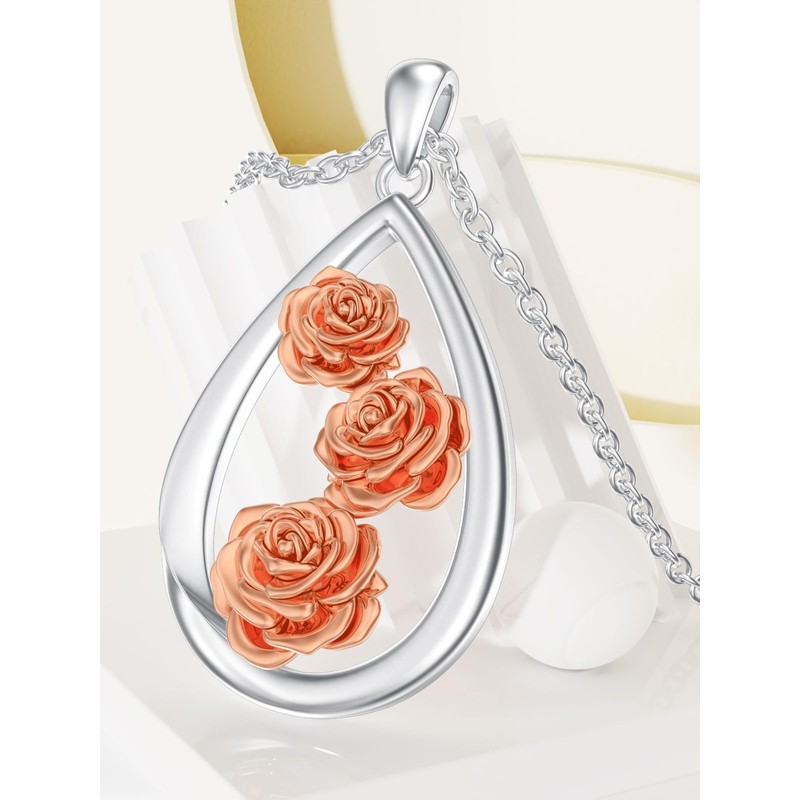 Seiyang Teardrop Rose Necklace 925 Sterling Silver June Birth Flower