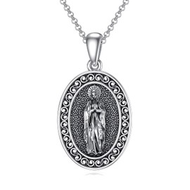 PELOVNY Virgin Mary Necklace S925 Sterling Silver Nuestra Señora de Guadalupe Christian Prayer Pendant Miraculous Medal for Women Men Teen Girls
