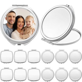 12 Pcs Sublimation Blanks Compact Mirror Set Transfer Folding Pocket Makeup Double Sided Handheld Mirrors for Purse DIY Heat Transfer Crafts Supplies Purse Travel
