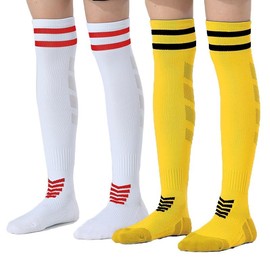 Nulifacaia Kids Athletic Soccer Socks - Stripes Knee High Tube Socks for Child Youth 2 Pairs Football Trainning Socks Boys Girls Shoe Size 3-7 M621