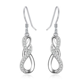 KINGWHYTE Infinity Earrings 925 Sterling Silver Drop Earrings for Women with Cubic Zirconia Dangling Ladies Earrings for Pierced Ears Jewelry for Women Girls